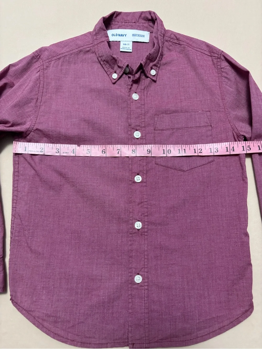 Old Navy Boys Burgundy Long Sleeve Button-Down Shirt Size Small 6-7